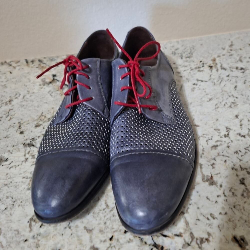 Bacco Bucci Men's Shoes Oxford Blue w/ Red Laces Sz 11 Leather - Picture 2 of 7